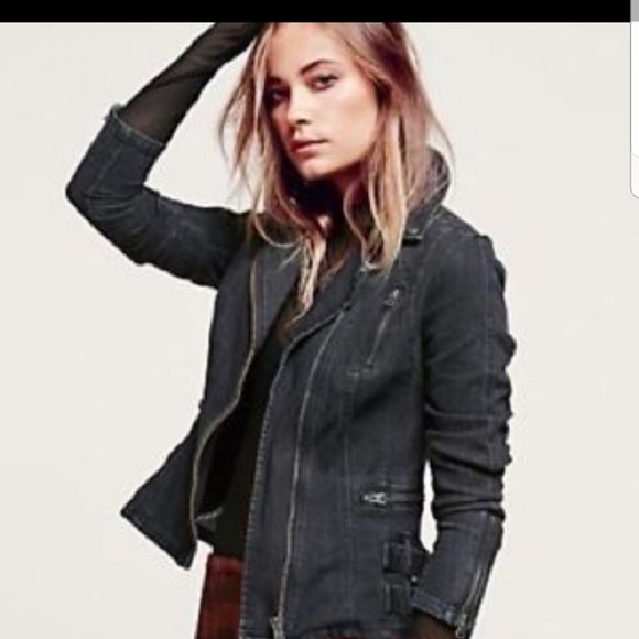 Free People Jackets & Blazers - Free People Buckle Zip Denim Stretch Moto Jacket